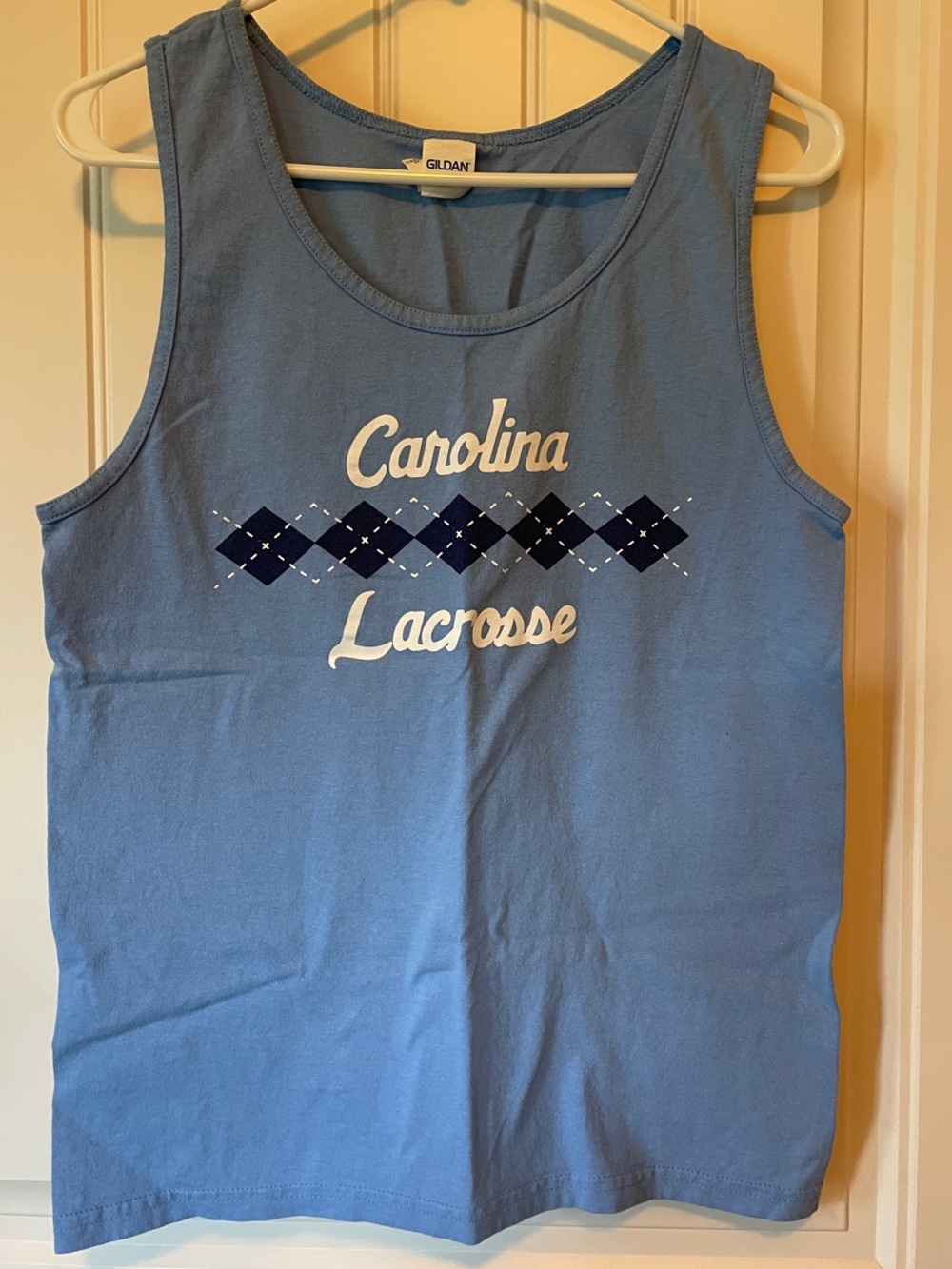 Light Blue UNC-  'Carolina Lacrosse' Tank with Navy Argyle